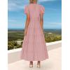 ZESICA Women’s Summer Casual Maxi Dress 2026 Puff Short Sleeve V Neck Ruffle Tiered Flowy Boho Beach Dresses(Dustypink)