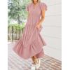 ZESICA Women’s Summer Casual Maxi Dress 2026 Puff Short Sleeve V Neck Ruffle Tiered Flowy Boho Beach Dresses(Dustypink)