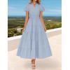 ZESICA Women’s Summer Casual Maxi Dress 2026 Puff Short Sleeve V Neck Ruffle Tiered Flowy Boho Beach Dresses(Lightblue)