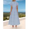ZESICA Women’s Summer Casual Maxi Dress 2026 Puff Short Sleeve V Neck Ruffle Tiered Flowy Boho Beach Dresses(Lightblue)