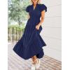 ZESICA Women’s Summer Casual Maxi Dress 2026 Puff Short Sleeve V Neck Ruffle Tiered Flowy Boho Beach Dresses(Navy)