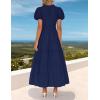 ZESICA Women’s Summer Casual Maxi Dress 2026 Puff Short Sleeve V Neck Ruffle Tiered Flowy Boho Beach Dresses(Navy)