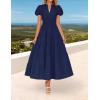 ZESICA Women’s Summer Casual Maxi Dress 2026 Puff Short Sleeve V Neck Ruffle Tiered Flowy Boho Beach Dresses(Navy)