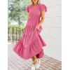 ZESICA Women’s Summer Casual Maxi Dress 2026 Puff Short Sleeve V Neck Ruffle Tiered Flowy Boho Beach Dresses(Rose)