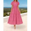 ZESICA Women’s Summer Casual Maxi Dress 2026 Puff Short Sleeve V Neck Ruffle Tiered Flowy Boho Beach Dresses(Rose)