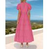 ZESICA Women’s Summer Casual Maxi Dress 2026 Puff Short Sleeve V Neck Ruffle Tiered Flowy Boho Beach Dresses(Rose)