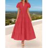 ZESICA Women’s Summer Casual Maxi Dress 2026 Puff Short Sleeve V Neck Ruffle Tiered Flowy Boho Beach Dresses(Watermelon)