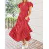 ZESICA Women’s Summer Casual Maxi Dress 2026 Puff Short Sleeve V Neck Ruffle Tiered Flowy Boho Beach Dresses(Watermelon)