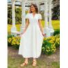 ZESICA Women’s Summer Casual Maxi Dress 2026 Puff Short Sleeve V Neck Ruffle Tiered Flowy Boho Beach Dresses(White)