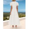 ZESICA Women’s Summer Casual Maxi Dress 2026 Puff Short Sleeve V Neck Ruffle Tiered Flowy Boho Beach Dresses(White)