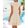 ZESICA Women’s Summer Flutter Short Sleeve Mini Dress 2026 V Neck Hollow Out Eyelet A Line Swing Beach Short Sundress(Apricot)