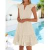 ZESICA Women’s Summer Flutter Short Sleeve Mini Dress 2026 V Neck Hollow Out Eyelet A Line Swing Beach Short Sundress(Apricot)