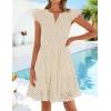 ZESICA Women’s Summer Flutter Short Sleeve Mini Dress 2026 V Neck Hollow Out Eyelet A Line Swing Beach Short Sundress(Apricot)