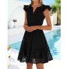 ZESICA Women’s Summer Flutter Short Sleeve Mini Dress 2026 V Neck Hollow Out Eyelet A Line Swing Beach Short Sundress(Black)
