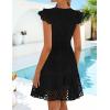 ZESICA Women’s Summer Flutter Short Sleeve Mini Dress 2026 V Neck Hollow Out Eyelet A Line Swing Beach Short Sundress(Black)