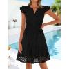 ZESICA Women’s Summer Flutter Short Sleeve Mini Dress 2026 V Neck Hollow Out Eyelet A Line Swing Beach Short Sundress(Black)