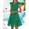 ZESICA Women’s Summer Flutter Short Sleeve Mini Dress 2026 V Neck Hollow Out Eyelet A Line Swing Beach Short Sundress(Green)