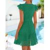 ZESICA Women’s Summer Flutter Short Sleeve Mini Dress 2026 V Neck Hollow Out Eyelet A Line Swing Beach Short Sundress(Green)