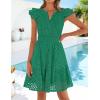 ZESICA Women’s Summer Flutter Short Sleeve Mini Dress 2026 V Neck Hollow Out Eyelet A Line Swing Beach Short Sundress(Green)