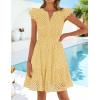 ZESICA Women’s Summer Flutter Short Sleeve Mini Dress 2026 V Neck Hollow Out Eyelet A Line Swing Beach Short Sundress(Lightyellow)