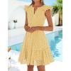 ZESICA Women’s Summer Flutter Short Sleeve Mini Dress 2026 V Neck Hollow Out Eyelet A Line Swing Beach Short Sundress(Lightyellow)
