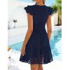 ZESICA Women’s Summer Flutter Short Sleeve Mini Dress 2026 V Neck Hollow Out Eyelet A Line Swing Beach Short Sundress(Navy)
