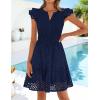 ZESICA Women’s Summer Flutter Short Sleeve Mini Dress 2026 V Neck Hollow Out Eyelet A Line Swing Beach Short Sundress(Navy)