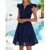ZESICA Women’s Summer Flutter Short Sleeve Mini Dress 2026 V Neck Hollow Out Eyelet A Line Swing Beach Short Sundress(Navy)
