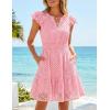 ZESICA Women’s Summer Flutter Short Sleeve Mini Dress 2026 V Neck Hollow Out Eyelet A Line Swing Beach Short Sundress(Pink)