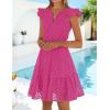 ZESICA Women’s Summer Flutter Short Sleeve Mini Dress 2026 V Neck Hollow Out Eyelet A Line Swing Beach Short Sundress(Rose)