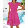 ZESICA Women’s Summer Flutter Short Sleeve Mini Dress 2026 V Neck Hollow Out Eyelet A Line Swing Beach Short Sundress(Rose)