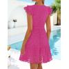 ZESICA Women’s Summer Flutter Short Sleeve Mini Dress 2026 V Neck Hollow Out Eyelet A Line Swing Beach Short Sundress(Rose)