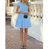 ZESICA Women’s Summer Flutter Short Sleeve Mini Dress 2026 V Neck Hollow Out Eyelet A Line Swing Beach Short Sundress(Sky)