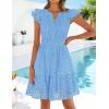 ZESICA Women’s Summer Flutter Short Sleeve Mini Dress 2026 V Neck Hollow Out Eyelet A Line Swing Beach Short Sundress(Sky)