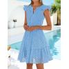 ZESICA Women’s Summer Flutter Short Sleeve Mini Dress 2026 V Neck Hollow Out Eyelet A Line Swing Beach Short Sundress(Sky)