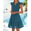 ZESICA Women’s Summer Flutter Short Sleeve Mini Dress 2026 V Neck Hollow Out Eyelet A Line Swing Beach Short Sundress(Teal)
