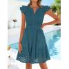 ZESICA Women’s Summer Flutter Short Sleeve Mini Dress 2026 V Neck Hollow Out Eyelet A Line Swing Beach Short Sundress(Teal)