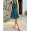ZESICA Women’s Summer Flutter Short Sleeve Mini Dress 2026 V Neck Hollow Out Eyelet A Line Swing Beach Short Sundress(Teal)