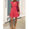 ZESICA Women’s Summer Flutter Short Sleeve Mini Dress 2026 V Neck Hollow Out Eyelet A Line Swing Beach Short Sundress(Watermelon)