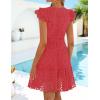 ZESICA Women’s Summer Flutter Short Sleeve Mini Dress 2026 V Neck Hollow Out Eyelet A Line Swing Beach Short Sundress(Watermelon)