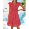 ZESICA Women’s Summer Flutter Short Sleeve Mini Dress 2026 V Neck Hollow Out Eyelet A Line Swing Beach Short Sundress(Watermelon)