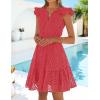 ZESICA Women’s Summer Flutter Short Sleeve Mini Dress 2026 V Neck Hollow Out Eyelet A Line Swing Beach Short Sundress(Watermelon)