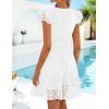 ZESICA Women’s Summer Flutter Short Sleeve Mini Dress 2026 V Neck Hollow Out Eyelet A Line Swing Beach Short Sundress(White)