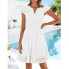 ZESICA Women’s Summer Flutter Short Sleeve Mini Dress 2026 V Neck Hollow Out Eyelet A Line Swing Beach Short Sundress(White)
