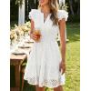 ZESICA Women’s Summer Flutter Short Sleeve Mini Dress 2026 V Neck Hollow Out Eyelet A Line Swing Beach Short Sundress(White)