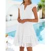 ZESICA Women’s Summer Flutter Short Sleeve Mini Dress 2026 V Neck Hollow Out Eyelet A Line Swing Beach Short Sundress(White)
