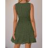 ZESICA Women’s Summer Sleeveless Mini Dress V Neck Hollow Out Eyelet Flowy A Line Beach Vacation Party Short Dresses(Armygreen)
