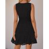 ZESICA Women’s Summer Sleeveless Mini Dress V Neck Hollow Out Eyelet Flowy A Line Beach Vacation Party Short Dresses(Black)