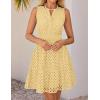 ZESICA Women’s Summer Sleeveless Mini Dress V Neck Hollow Out Eyelet Flowy A Line Beach Vacation Party Short Dresses(Lightyellow)