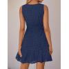 ZESICA Women’s Summer Sleeveless Mini Dress V Neck Hollow Out Eyelet Flowy A Line Beach Vacation Party Short Dresses(Navy)